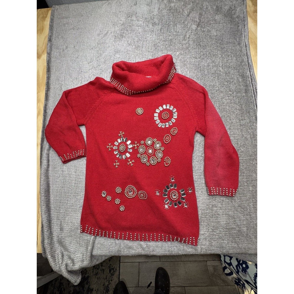 Vintage 90s Victoria‎ Harbour Red Jeweled Sweater Size M